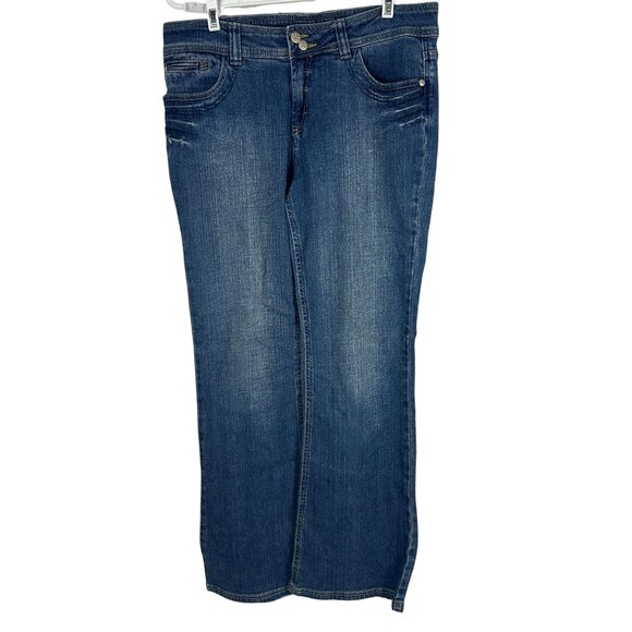 JW Blue Denim Embroidered Bootcut Jeans Size 12 Casual Comfort Mid Rise Fit - Picture 1 of 6